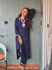 Heer Rayon 2 PC Navy Blue chikankari kurta set Gharana