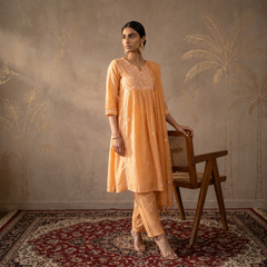 Jashn Chikankari Mustard Nyra Cut 3PC Kurta Set with Dupatta