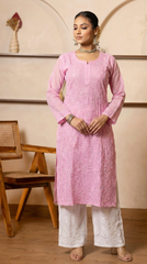Ishq Georgette Pink Kurta with Resham Jaal work - Gharana India
