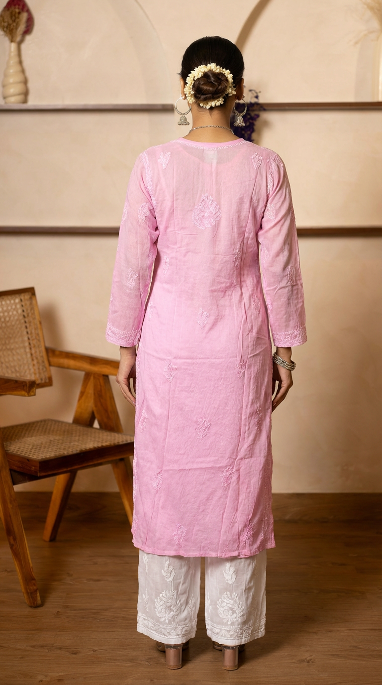Ishq Georgette Kurta in Resham Jaal work with matching slip - Pink Gharana
