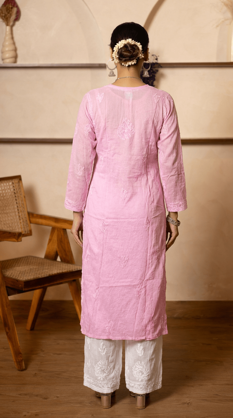 Ishq Georgette Kurta in Resham Jaal work with matching slip - Pink Gharana