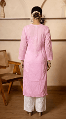Ishq Georgette Kurta in Resham Jaal work with matching slip - Pink Gharana
