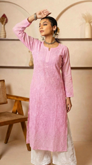 Stylish Ishq Georgette Pink Kurta with Resham Jaal work - Gharana India