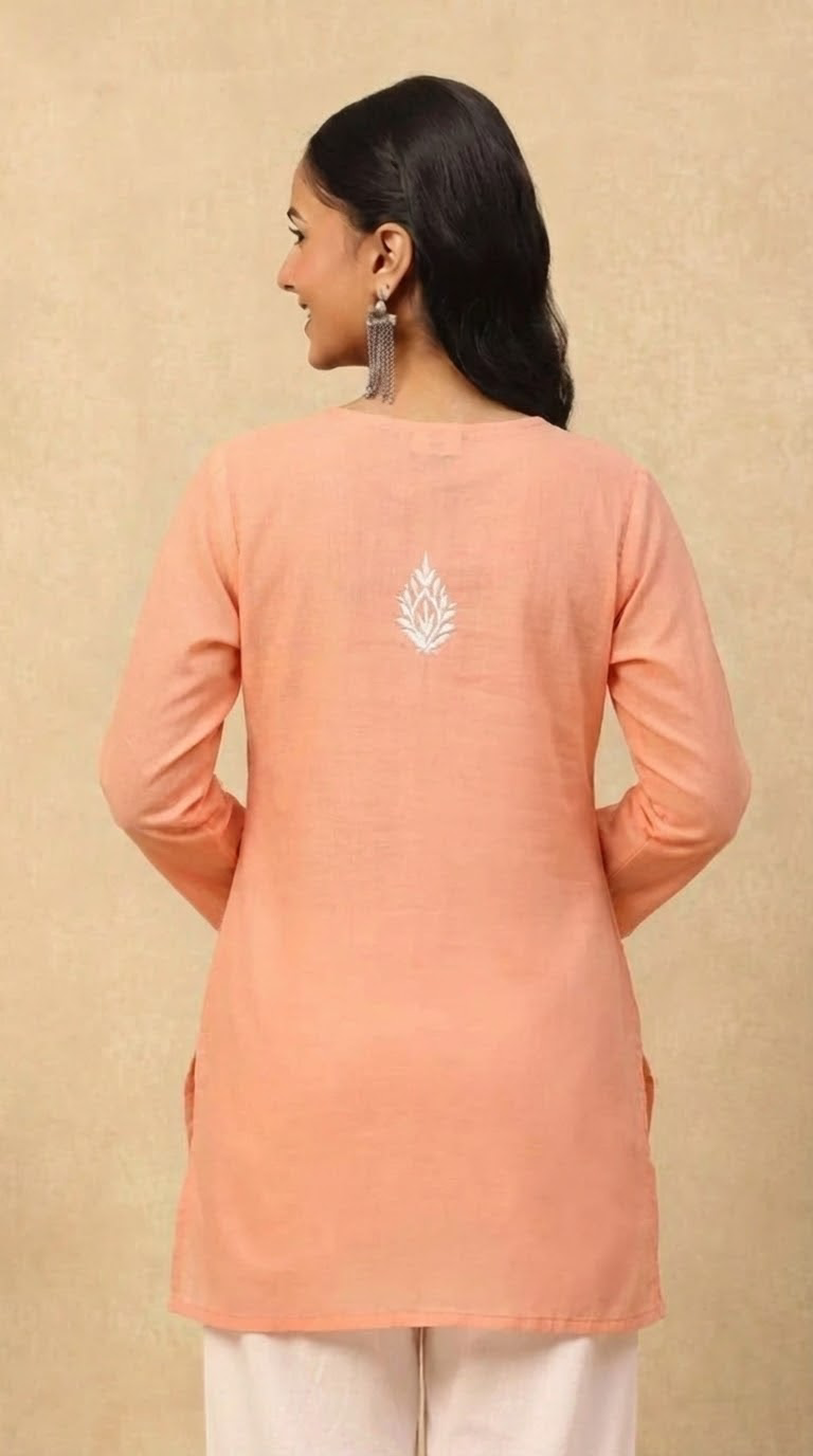 Heer Modal Blush Orange Short Chikankari Kurta Gharana