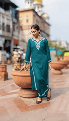 Heer Rayon 2 PC Teal chikankari kurta set Gharana