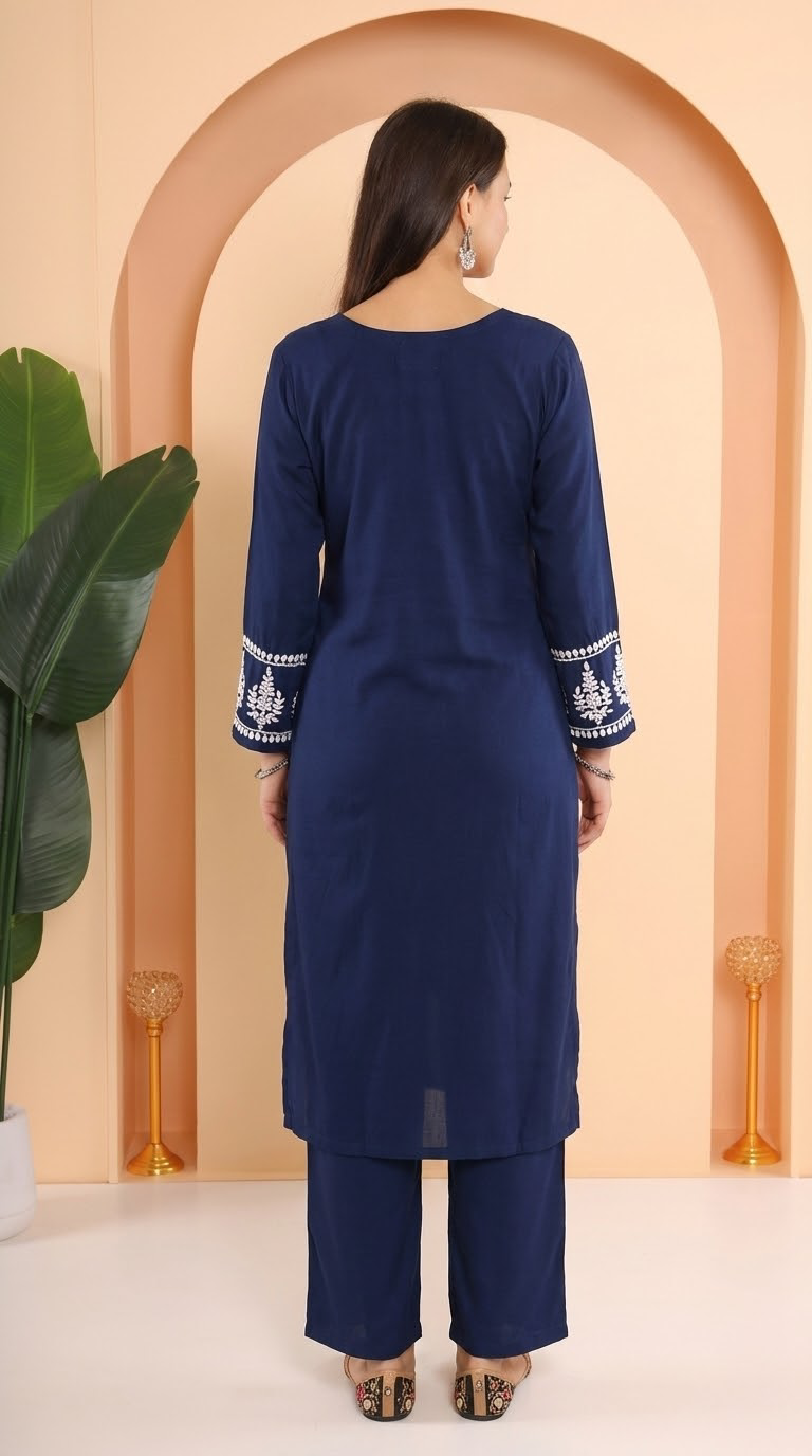Ishq Luxury Rayon 2 PC Navy Blue Chikankari Kurta set Gharana