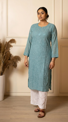 Ishq Georgette Kurta in Resham Jaal work with matching slip - Grey Gharana