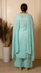 Ishq Georgette 4PC Chikankari Kurta Set in Resham Jaal work - Sea Green Gharana