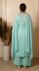 Ishq Georgette 4PC Chikankari Kurta Set in Resham Jaal work - Sea Green Gharana