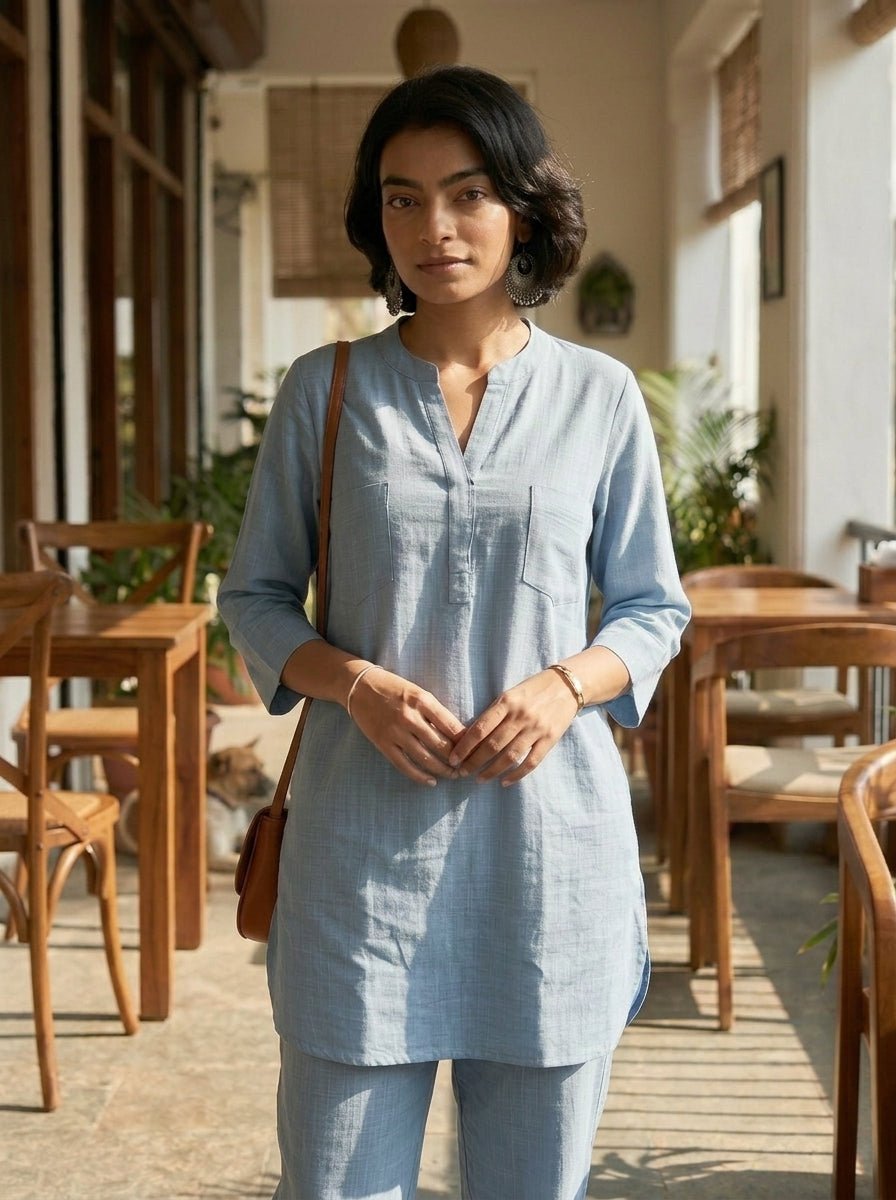 Buy Slate Blue Cotton Coord Set for Women