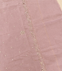 Premium Mulchanderi 3 PC Unstitched Tunic, Dupatta & Bottom in Kamdani work- Baby pink