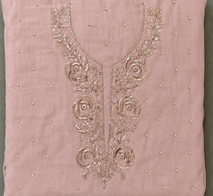 Premium Mulchanderi 3 PC Unstitched Tunic, Dupatta & Bottom in Kamdani work- Baby pink