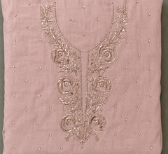 Premium Mulchanderi 3 PC Unstitched Tunic, Dupatta & Bottom in Kamdani work- Baby pink