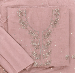Premium Mulchanderi 3 PC Unstitched Tunic, Dupatta & Bottom in Kamdani work- Baby pink
