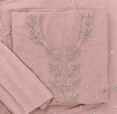Premium Mulchanderi 3 PC Unstitched Tunic, Dupatta & Bottom in Kamdani work- Baby pink