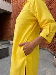 Aira Sunshine Yellow Cotton Poplin Kurta Set with Striped Pants