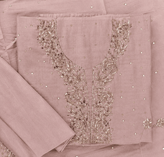 Premium Mulchanderi 3 PC Unstitched Tunic, Dupatta & Bottom in Kamdani work- Baby pink