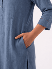 Aira Steel Blue Co-ord Set with Wine Hand Stitch