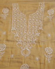 Tissue Chanderi Chikankari Unstitched Kurta and Dupatta Set – Beige Gharana
