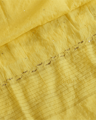 Premium Mulchanderi 3 PC Semi stitched Tunic, Dupatta & Bottom in Kamdani work-Yellow Gharana