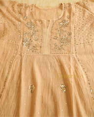 Premium Mulchanderi 3 PC Semi stitched Tunic, Dupatta & Bottom in Kamdani work-Light Beige Gharana