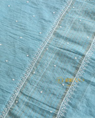 Premium Mulchanderi 3 PC Unstitched Kurta, Dupatta and Bottom Set in Pearl, Katdana Jaal work-Powder Blue Gharana