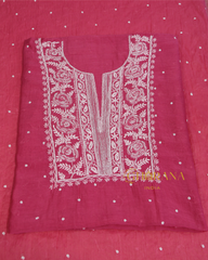 Premium Mulchanderi 3 PC Unstitched Kurta with Dupatta and Bottom Set in Pearl,Katdana Jaal work- Fuchsia Gharana