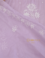 Premium Mulchanderi 3 PC Unstitched Kurta with Dupatta and Bottom Set in Pearl, Jaal work- Lavender Gharana