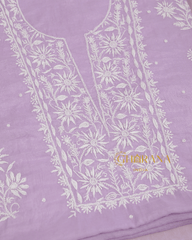 Premium Mulchanderi 3 PC Unstitched Kurta with Dupatta and Bottom Set in Pearl, Jaal work- Lavender Gharana
