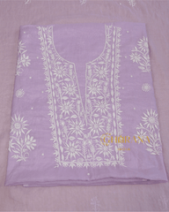 Premium Mulchanderi 3 PC Unstitched Kurta with Dupatta and Bottom Set in Pearl, Jaal work- Lavender Gharana