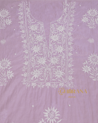 Premium Mulchanderi 3 PC Unstitched Kurta with Dupatta and Bottom Set in Pearl, Jaal work- Lavender Gharana