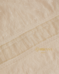 Premium Mulchanderi 3 PC Unstitched Kurta with Dupatta and Bottom Set in Pearl,Katdana Jaal work- Ivory Gharana