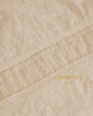 Premium Mulchanderi 3 PC Unstitched Kurta with Dupatta and Bottom Set in Pearl,Katdana Jaal work- Ivory Gharana