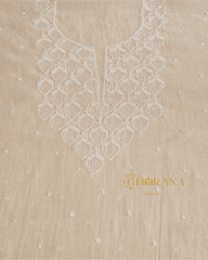 Premium Mulchanderi 3 PC Unstitched Kurta with Dupatta and Bottom Set in Pearl,Katdana Jaal work- Ivory Gharana