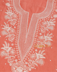 Premium Mulchanderi 3 PC Unstitched Kurta with Dupatta and Bottom Set in Pearl,Katdana Jaal work- Dark Peach Gharana