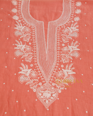 Premium Mulchanderi 3 PC Unstitched Kurta with Dupatta and Bottom Set in Pearl,Katdana Jaal work- Dark Peach Gharana