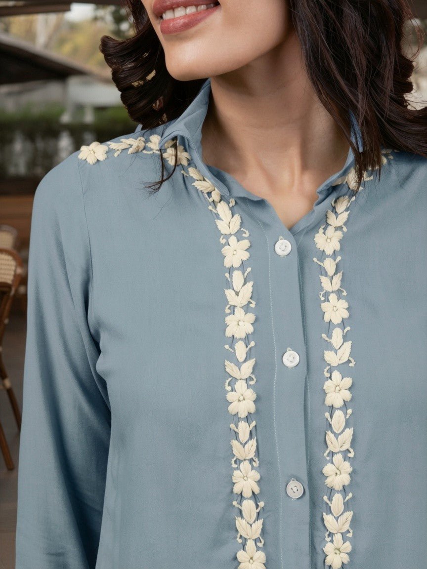 Sahiba Luxury Rayon Grey Chikankari Shirt Top Gharana