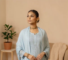 Ishq Georgette 4PC Chikankari Kurta Set in Resham Jaal work - Grey Gharana