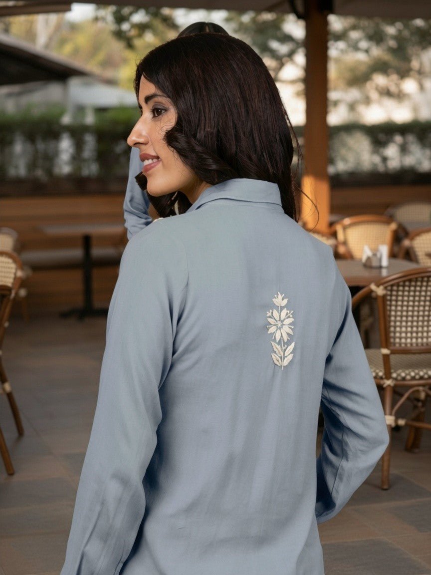 Sahiba Luxury Rayon Grey Chikankari Shirt Top Gharana