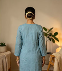 Ishq Georgette 4PC Chikankari Kurta Set in Resham Jaal work - Grey Gharana