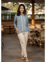 Sahiba Luxury Rayon Grey Chikankari Shirt Top Gharana