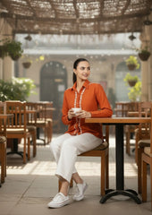 Sahiba Luxury Rayon Burnt Orange Chikankari Shirt Top Gharana