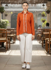 Sahiba Luxury Rayon Burnt Orange Chikankari Shirt Top Gharana