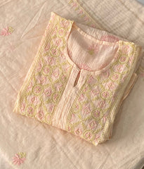 Premium Mulchanderi Chikankari Semi Stitched 2 piece Tunic and Dupatta set – Light Peach Gharana