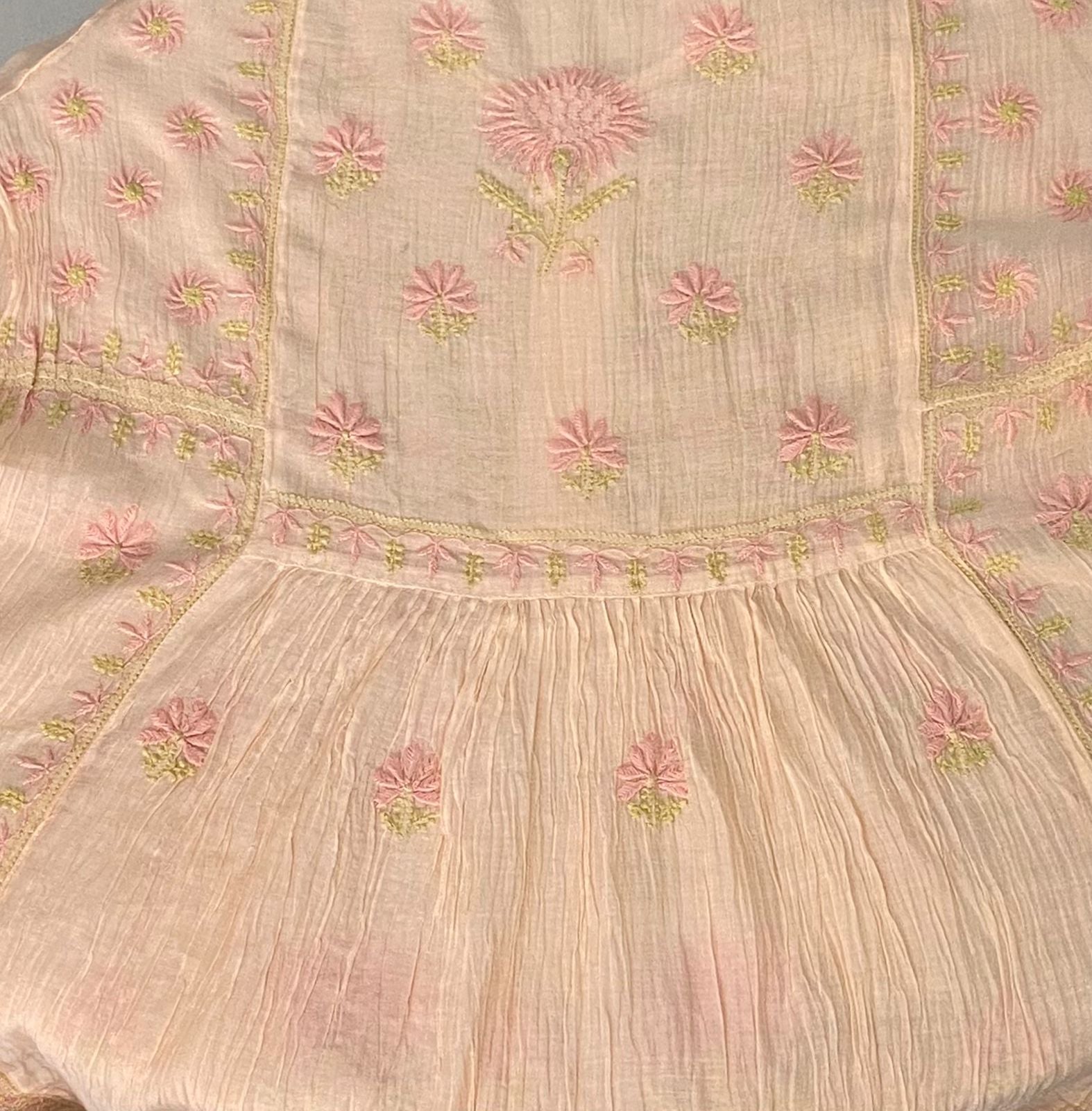 Premium Mulchanderi Chikankari Semi Stitched 2 piece Tunic and Dupatta set – Light Peach Gharana