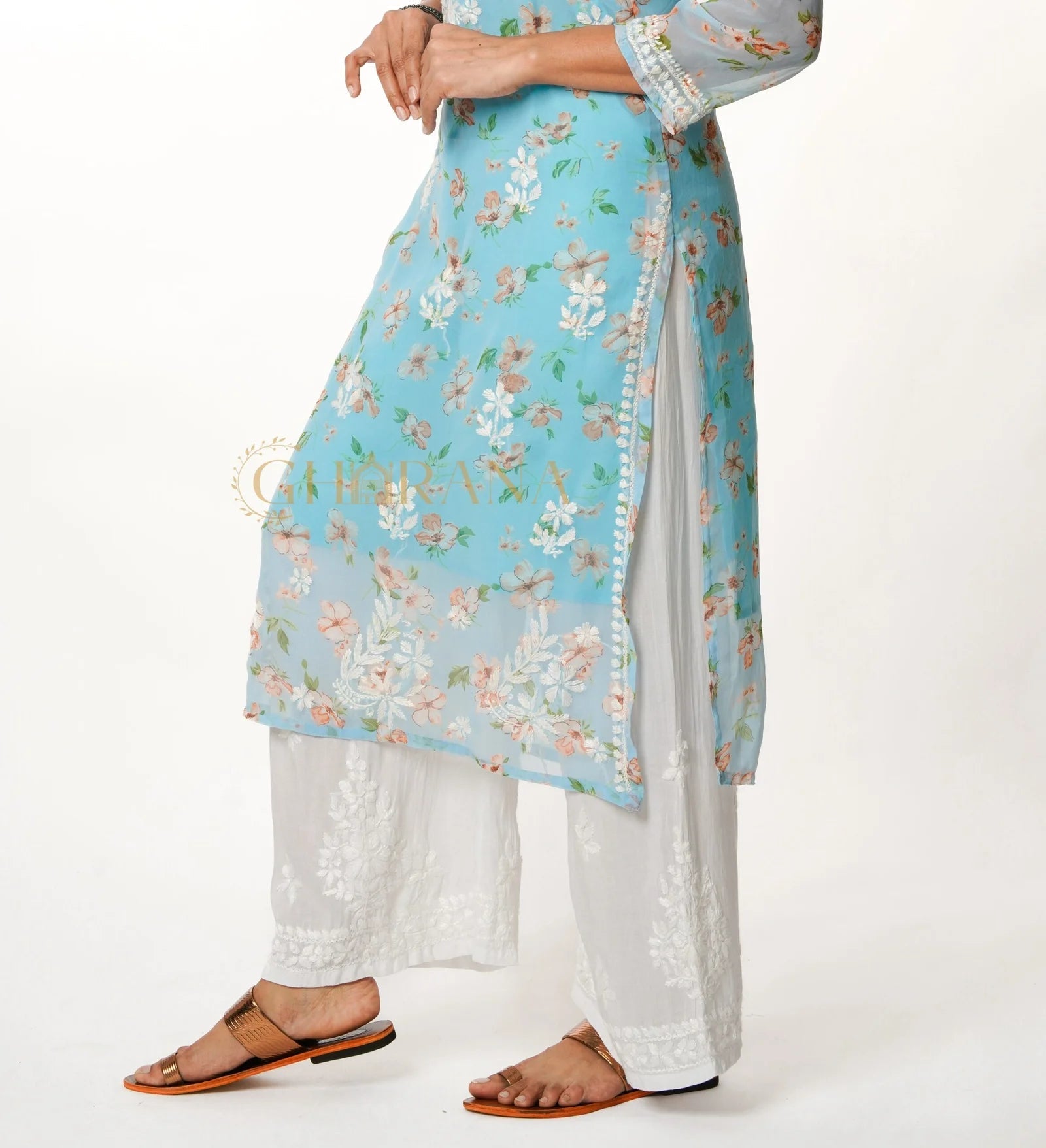 Chikankari Palazzo - white Gharana