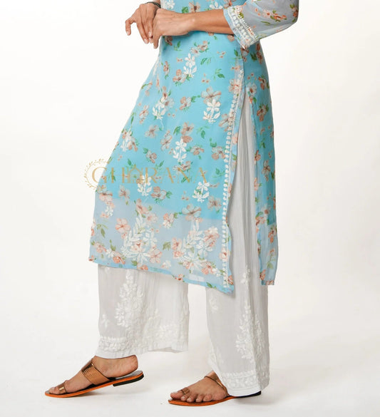 Chikankari Palazzo - white Gharana