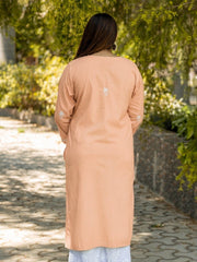 Sahiba Peach Pink Pure Cotton Chikankari Kurta with very intricate hand embroidery. Gharana