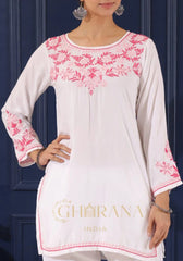 Heer Half Modal White Short Chikankari Kurta Gharana