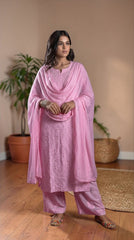 Ishq Georgette 4PC Chikankari Kurta Set in Resham Jaal work - Pink Gharana